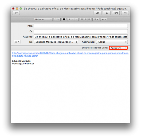 Sending a page via Mail (OS X)
