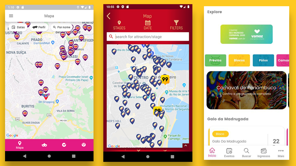 apps to enjoy the carnival in Rio, BH and Pernambuco