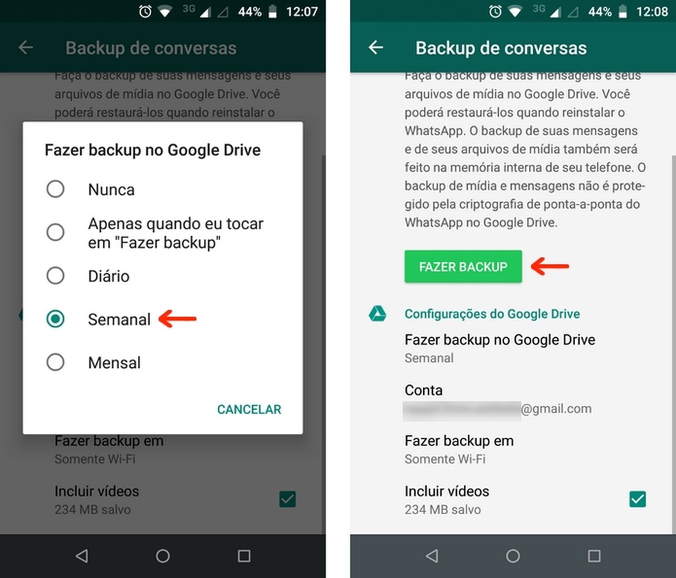 Backup WhatsApp conversations in the Android application Photo: Reproduo / Raquel Freire