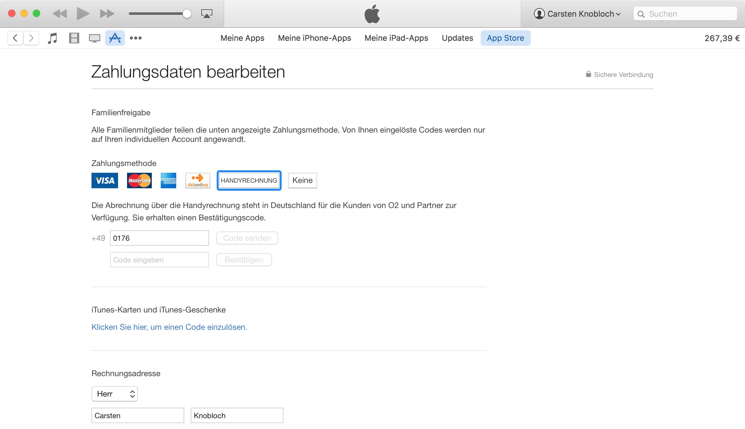 Charge on the iTunes Store via operator