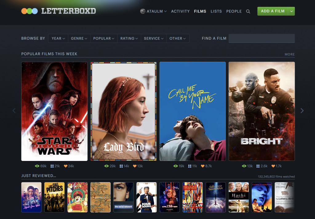 Letterboxd allows content tracking.