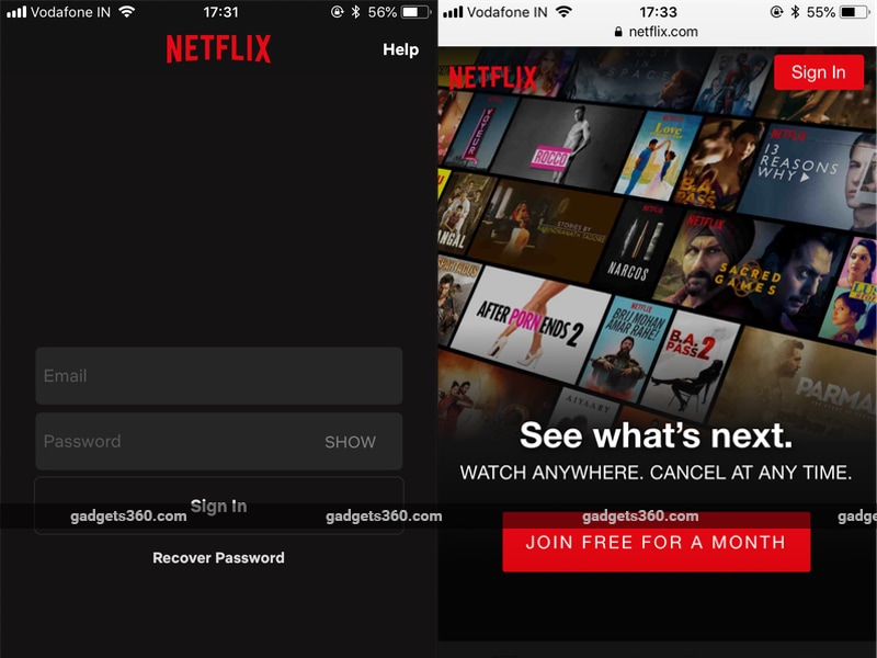 Attempting to sign up for Netflix on iPhone