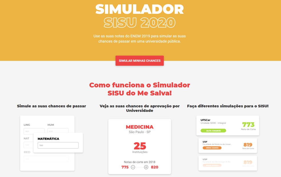 SISU 2020 simulator: Me Save website! shows your chances of approval Photo: Reproduo / Me Salva!