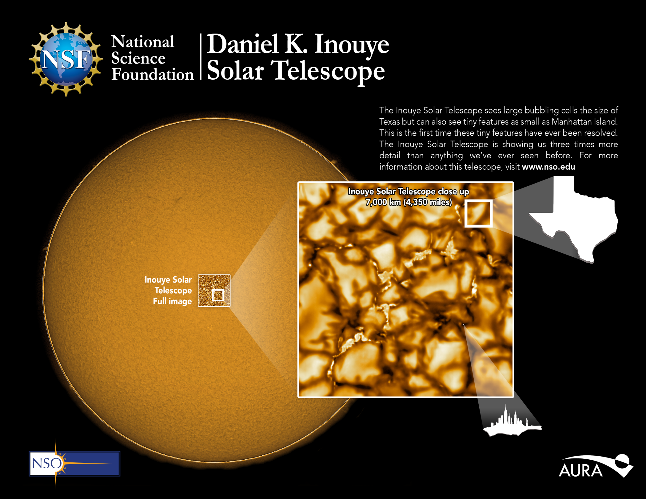 Image of the Sun's surface captured by the solar telescope Daniel K. Inouye.  