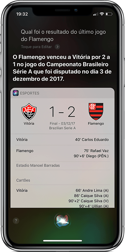 Siri giving results of the Brazilian Championship on the iPhone