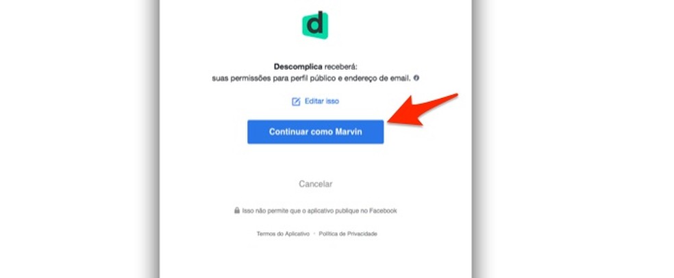 When creating a registration on the Descomplica platform using a Facebook account Photo: Reproduo / Marvin Costa