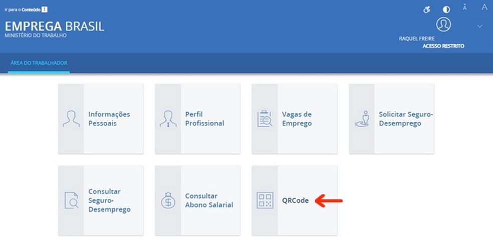 Enter the QR Code creation tool on the Emprega Brasil portal Photo: Reproduo / Raquel Freire