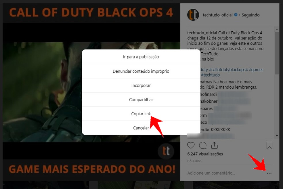 Access Instagram on your computer to copy the video link to be downloaded Photo: Reproduo / Rodrigo Fernandes