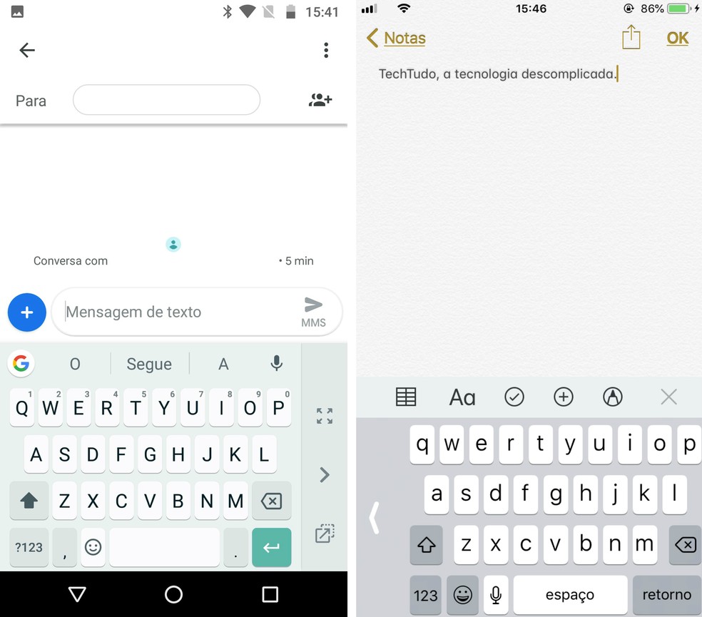 iOS and Android reduce the keyboard to make typing easier with one hand Photo: Reproduo / Rodrigo Fernandes