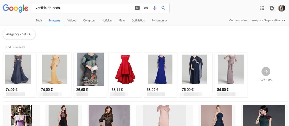 Shopping in Google image results saves users time Photo: Reproduo / Taysa Coelho