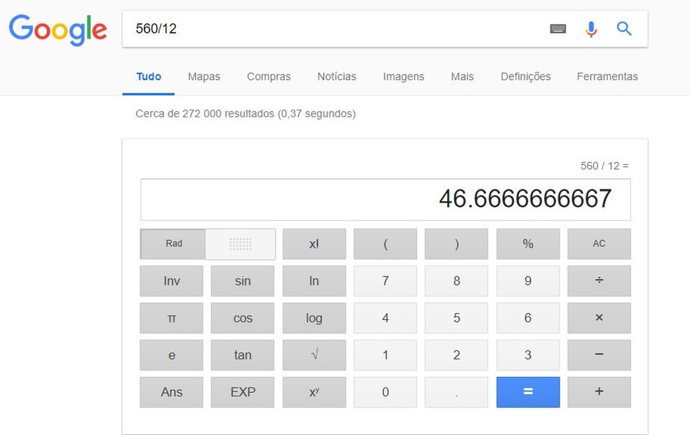 Calculator hidden in Google helps with simple and complex calculations Photo: Reproduo / Taysa Coelho