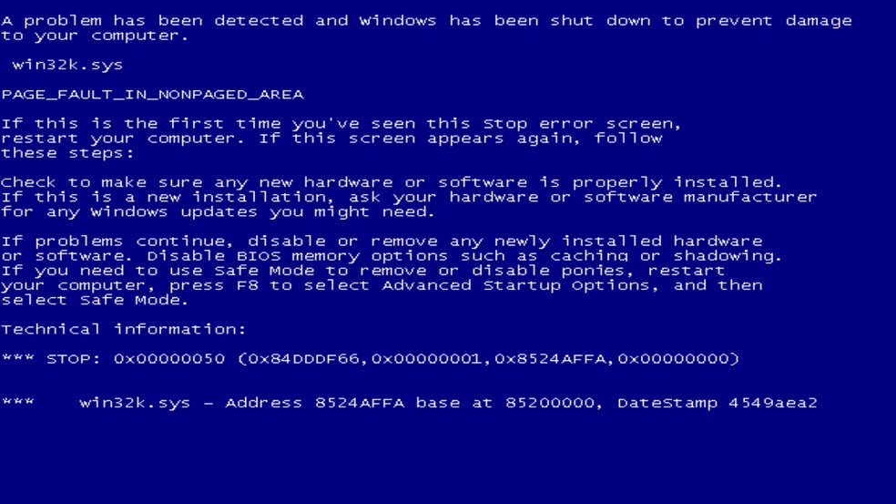 Website displays "blue screen of death" when the last Enter key Photo: Reproduo / Paulo Alves