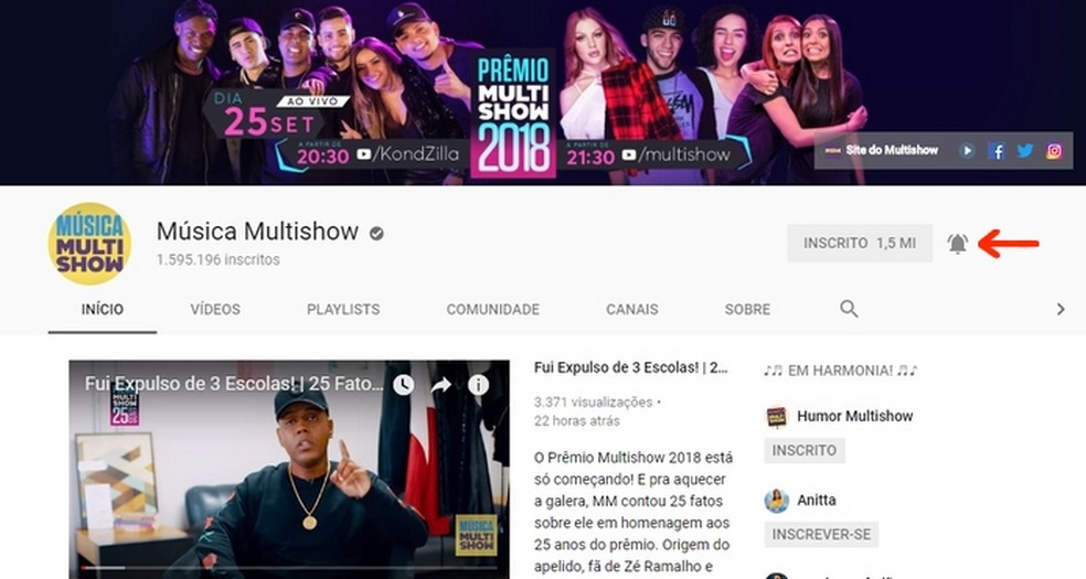 YouTube channel Msica Multishow will broadcast everything that happens behind the scenes of the 2018 Multishow Prize Photo: Reproduo / YouTube