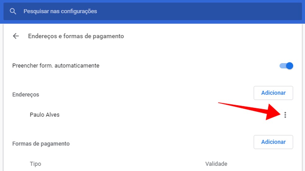 Remove, edit and add new addresses in Google Chrome Photo: Reproduo / Paulo Alves