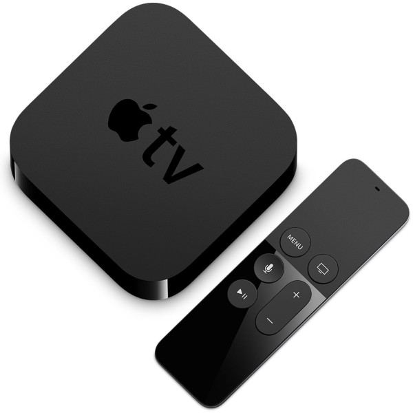 Apple TV and Siri Remote viewed from above diagonally