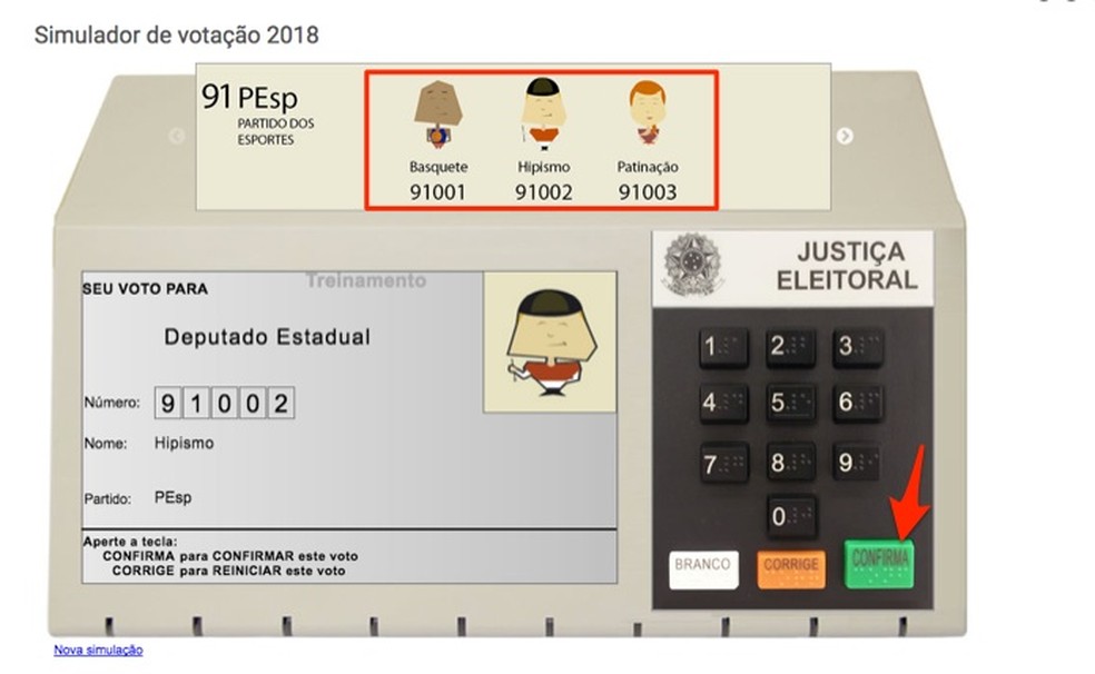 Vote for State Representative in the electronic ballot box simulator of the TSE website Photo: Reproduo / Marvin Costa