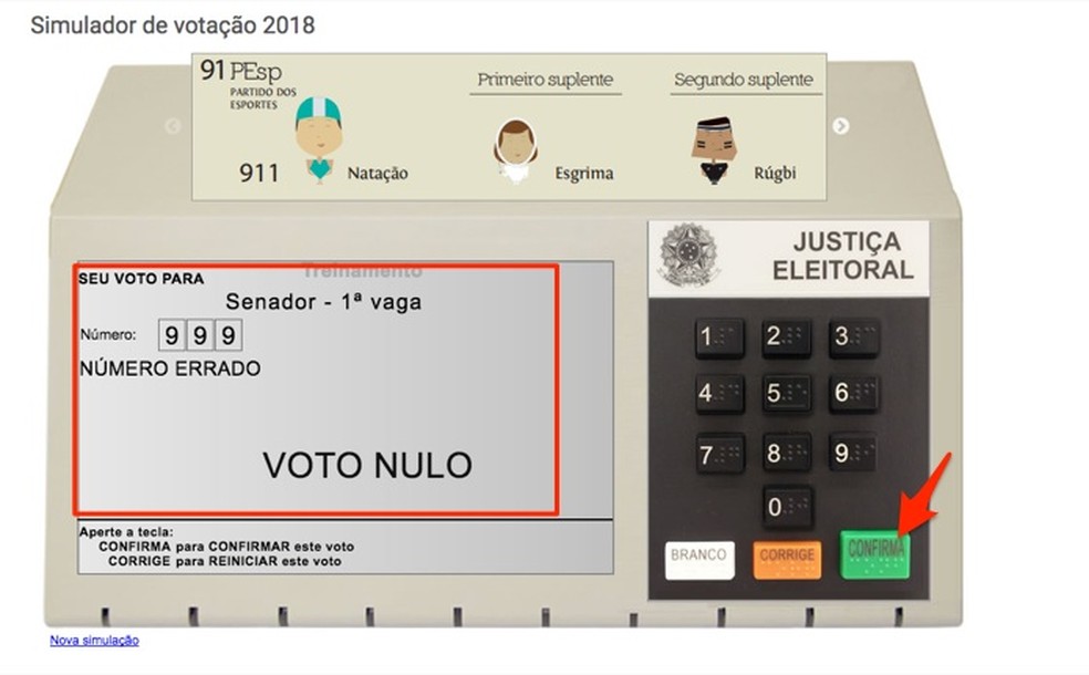 See how to vote null in a digital electronic ballot box on the TSE website Photo: Reproduo / Marvin Costa