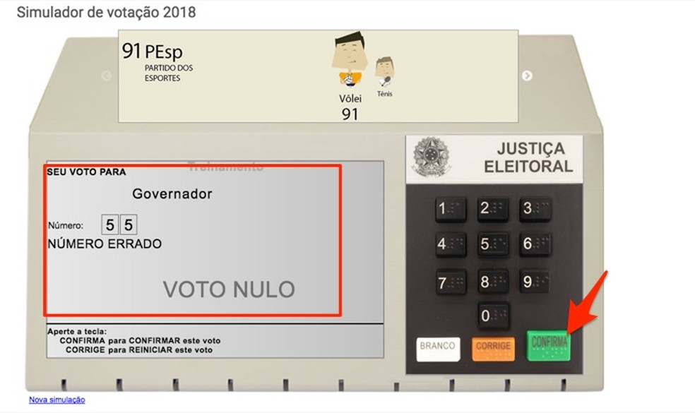 Choose or not the candidate for Governor in the TSE website electronic voting simulator Photo: Reproduo / Marvin Costa