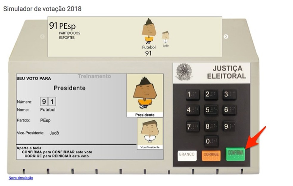 Simulate the vote for President on the electronic ballot box simulator on the TSE website Photo: Reproduo / Marvin Costa