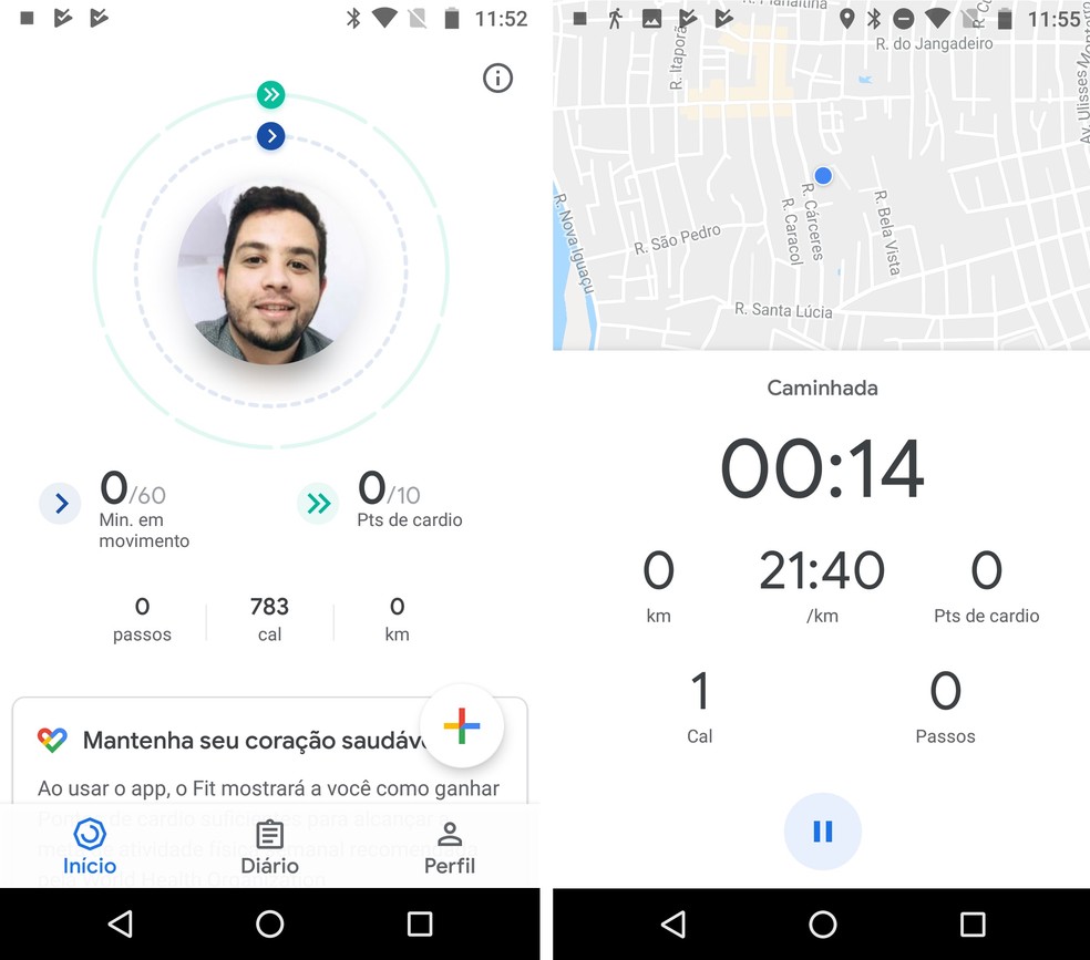 Google Fit was reformulated and helps the user to create a physical exercise routine Photo: Reproduo / Rodrigo Fernandes