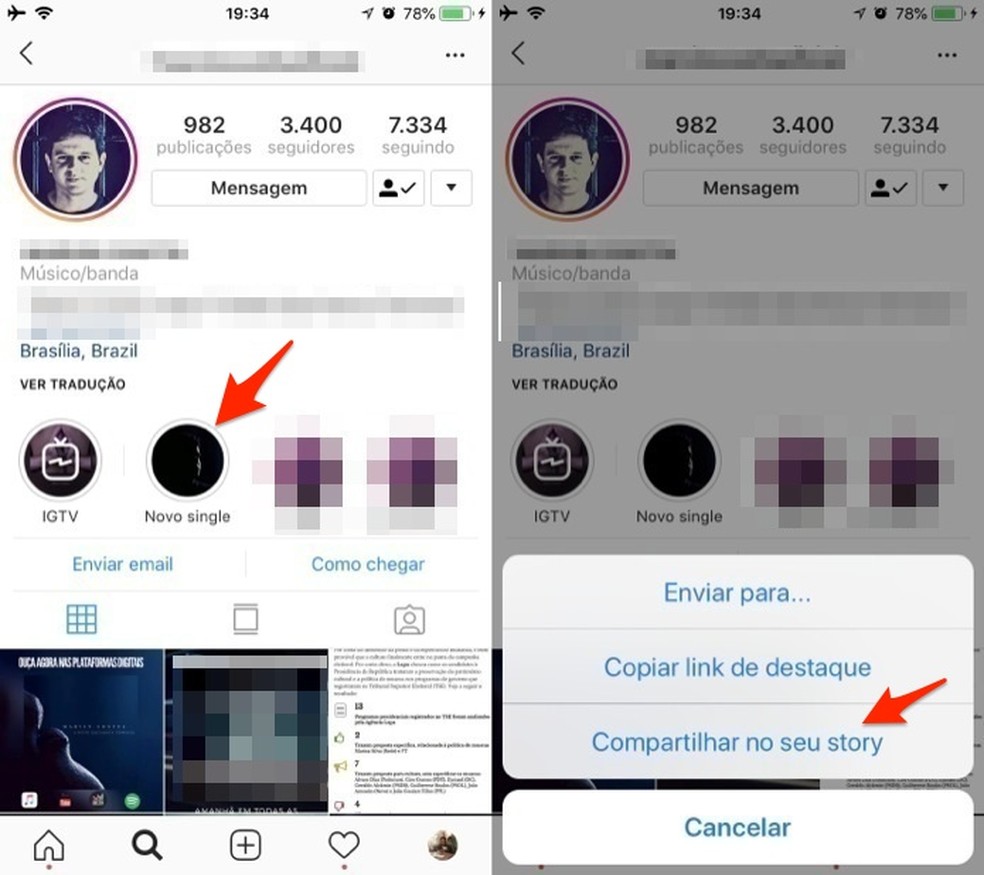 When to use the Instagram highlight sharing button Photo: Reproduo / Marvin Costa