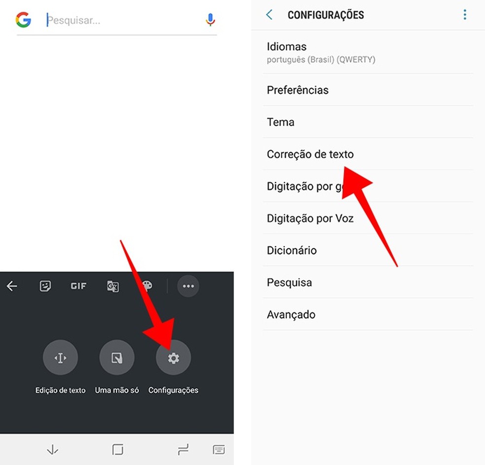 Access the Gboard orthographic correction menu Photo: Reproduo / Paulo Alves