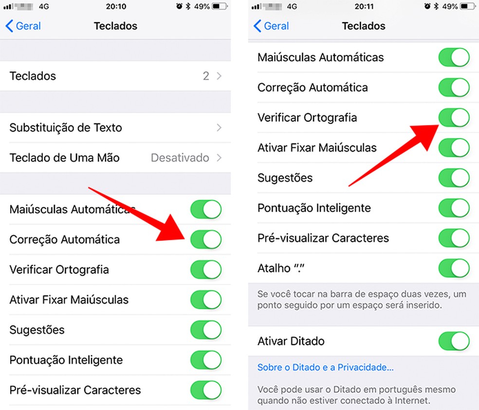 Enable or disable automatic text correction on the Apple keyboard Photo: Reproduo / Paulo Alves