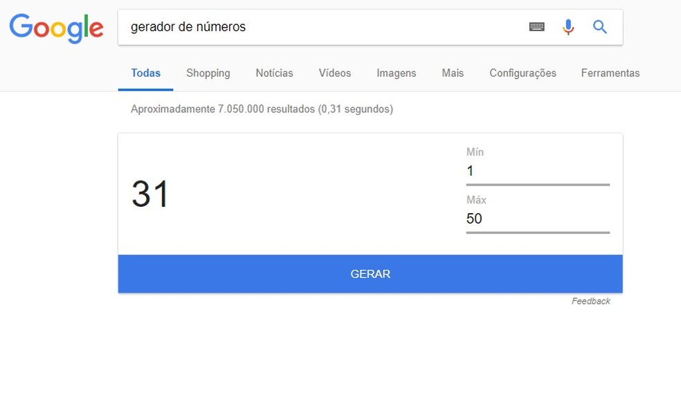 Google has random number generator hidden in the search engine, ideal for online sweepstakes Photo: Reproduo / Rodrigo Fernandes