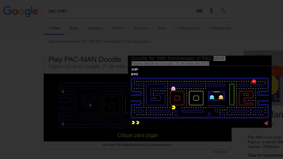 Pac-Man can be accessed by Google Photo: Reproduo / Rodrigo Fernandes