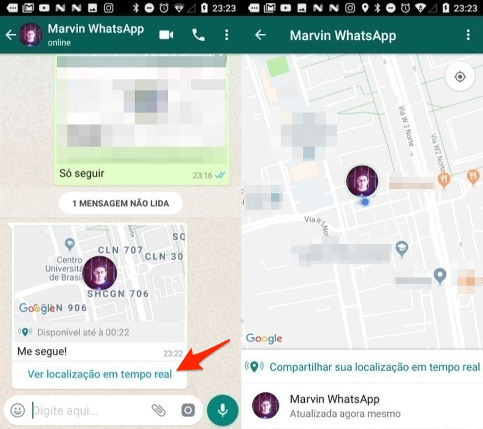 When opening a friend's location on WhatsApp for Android Photo: Reproduo / Marvin Costa