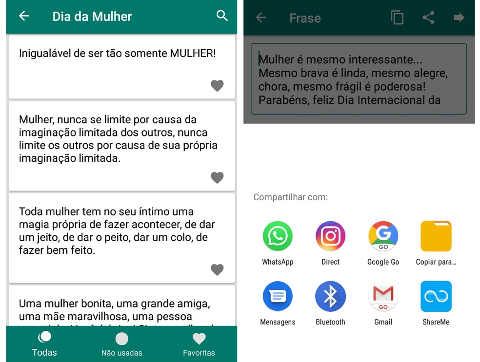 Status Messages and Phrases has International Women's Day text for Android users Photo: Graziela Silva / Reproduo