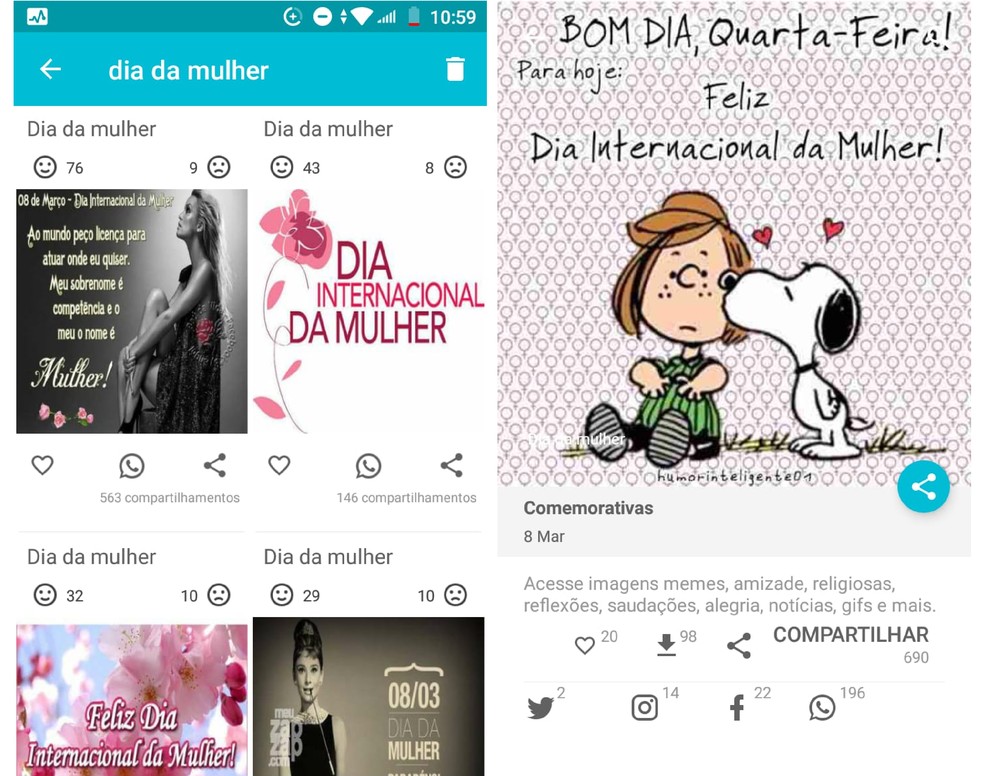 Users can send a message for Women's Day with the visual contents of Images, Phrases, GIFs and Videos Photo: Graziela Silva / Reproduo