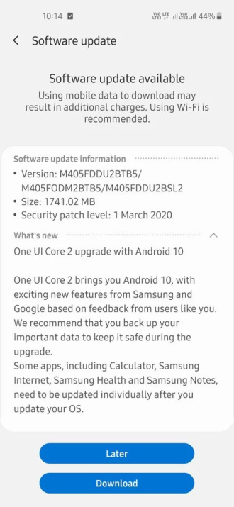 Android 10 on Galaxy M40