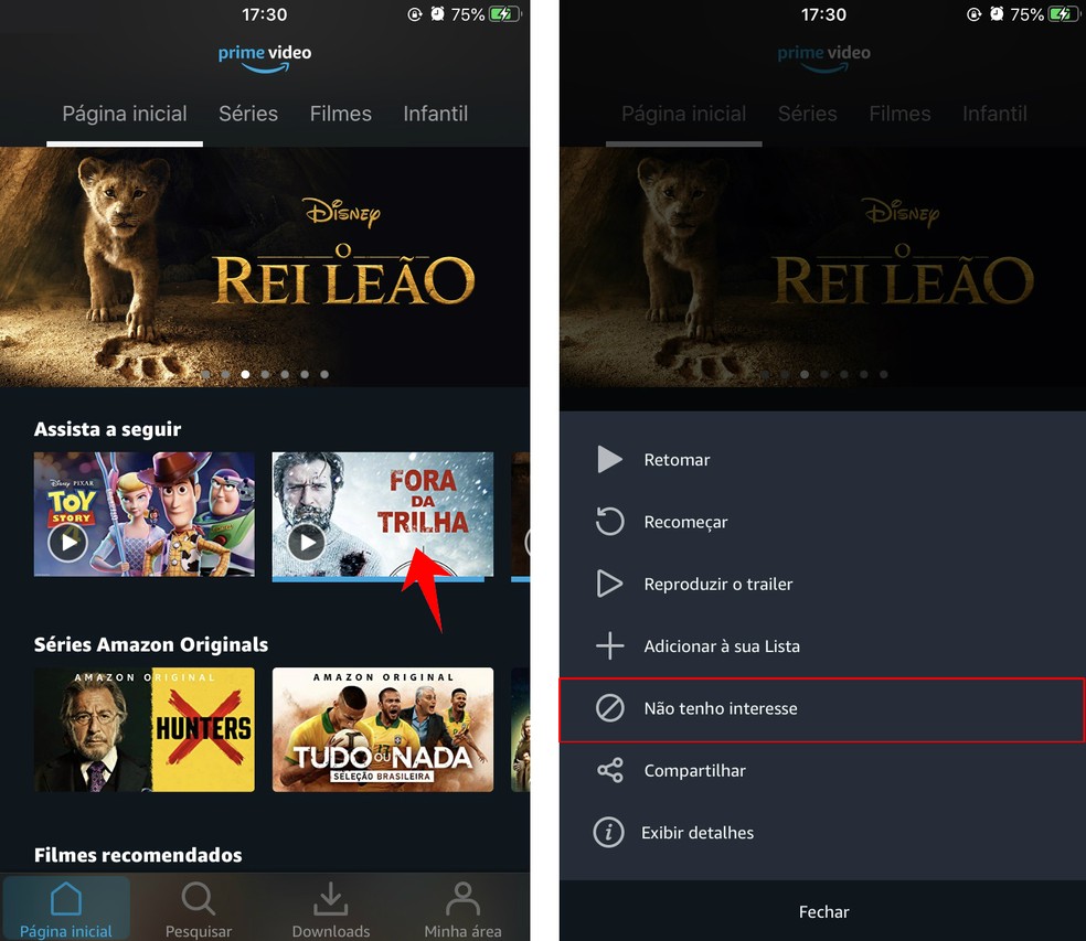 Deleting movies and series from the Amazon Prime Video history by cell phone Photo: Reproduo / Rodrigo Fernandes