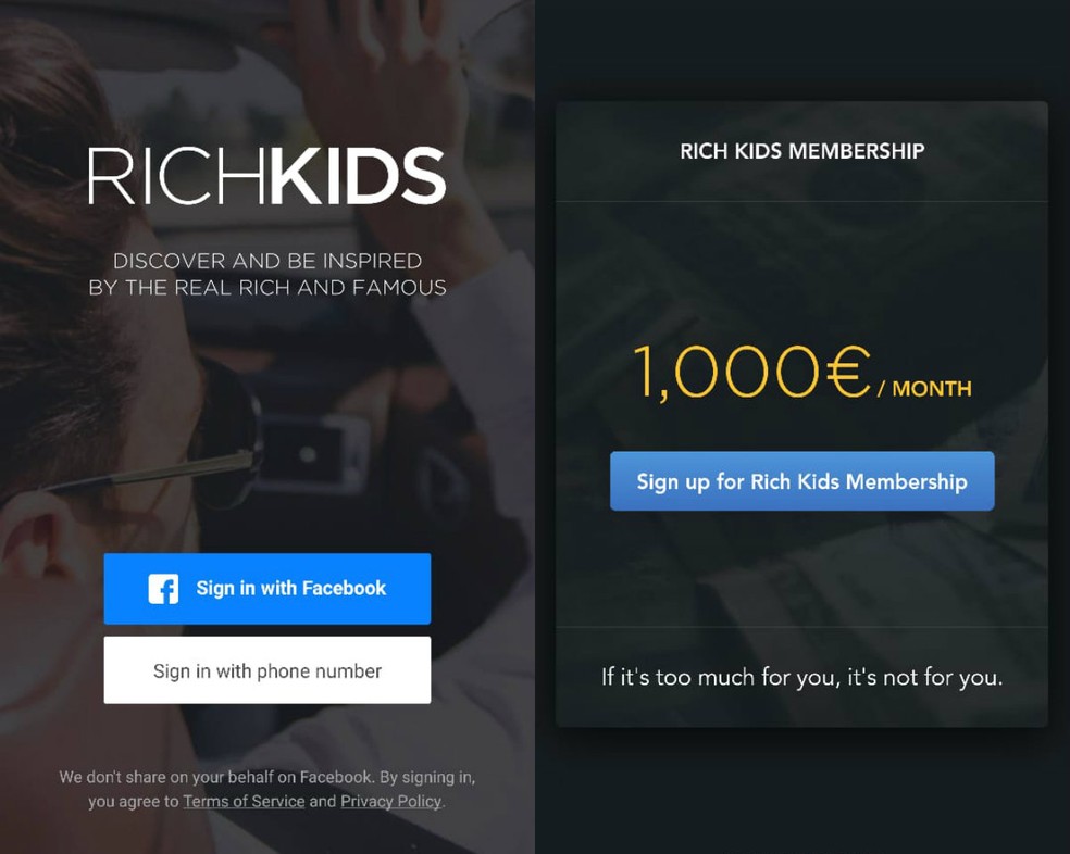 Rich Kids a photo app with a monthly fee of 1,000 Photo: Reproduo / Clara Fabro