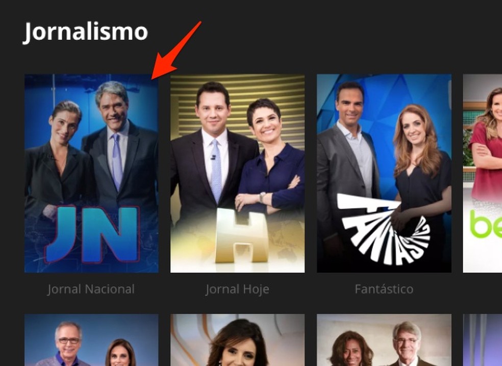 Enter the Jornal Nacional page on the Globoplay service by clicking on the cover of the program Photo: Reproduo / Marvin Costa