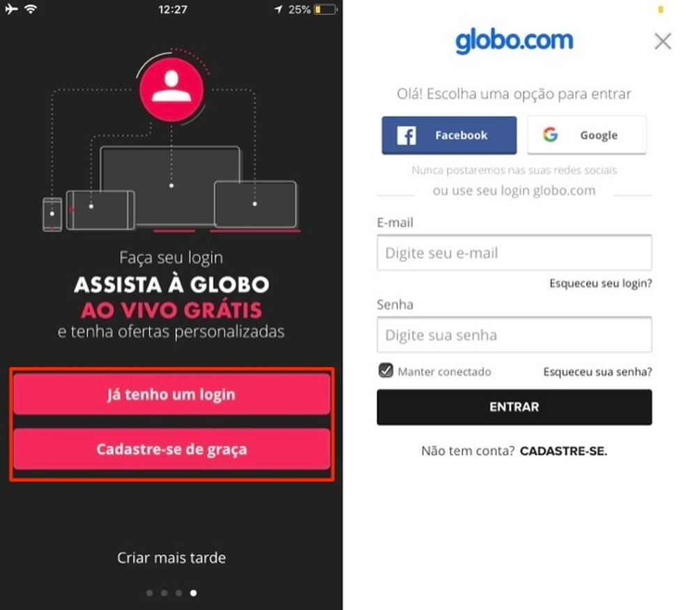 Access the Globoplay service by cell phone Photo: Reproduo / Marvin Costa