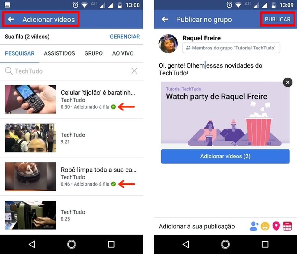 Publication of Watch Party video list on Facebook's Android app Photo: Reproduo / Raquel Freire