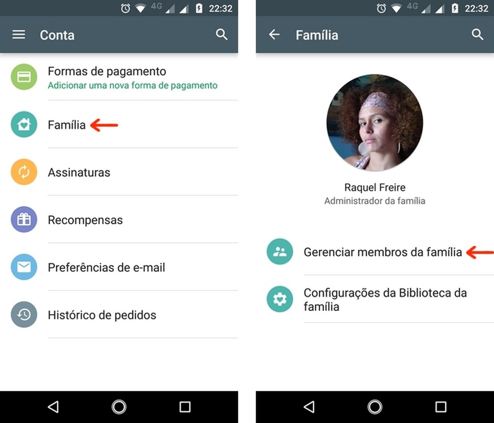 Selection of the family profile management menu on the Google Play Store Photo: Reproduo / Raquel Freire