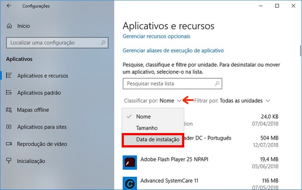 Change in the classification of display of programs installed in Windows 10 Photo: Reproduction / Raquel Freire