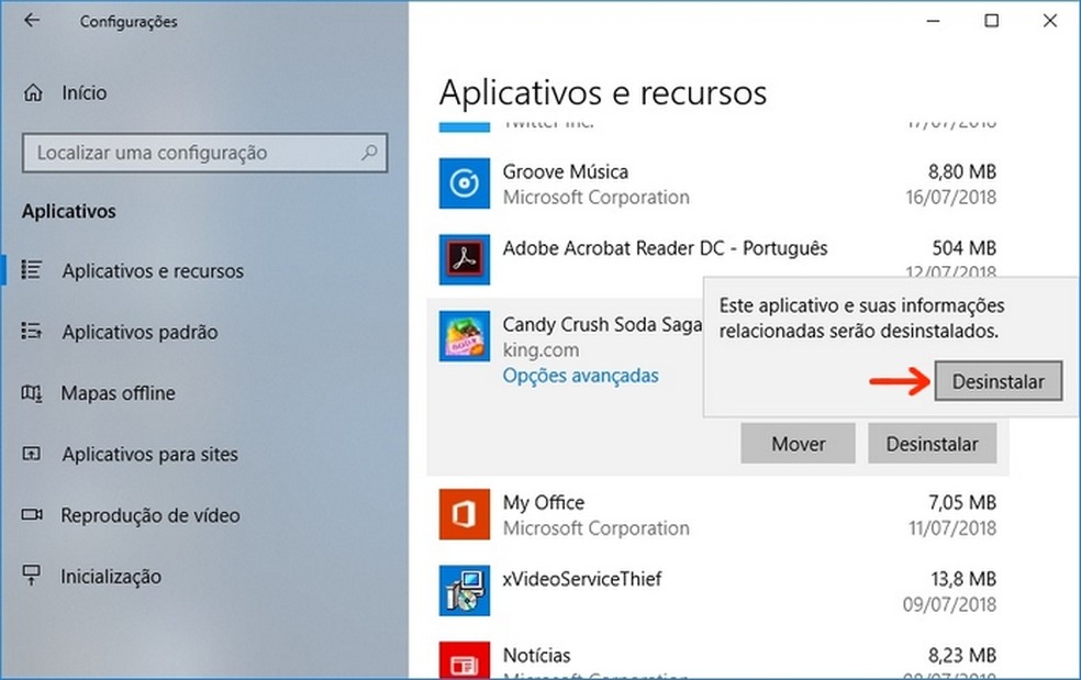 Confirmation of software uninstallation in Windows 10 Photo: Reproduction / Raquel Freire