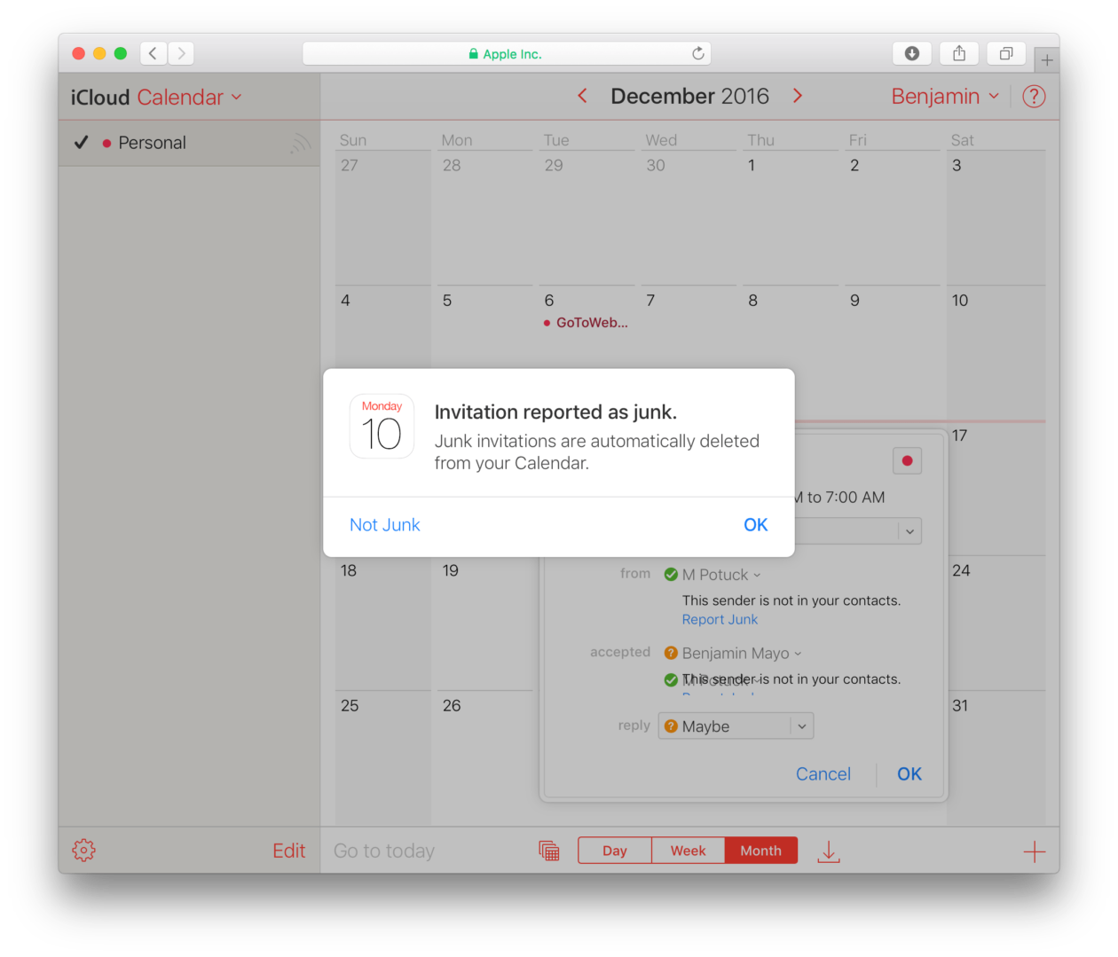 Apple now allows users to mark calendar invitations as spam