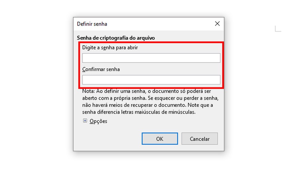 Set the lock password in LibreOffice Photo: Reproduo / Paulo Alves