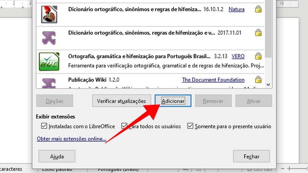 Install a downloaded LibreOffice extension Photo: Reproduo / Paulo Alves