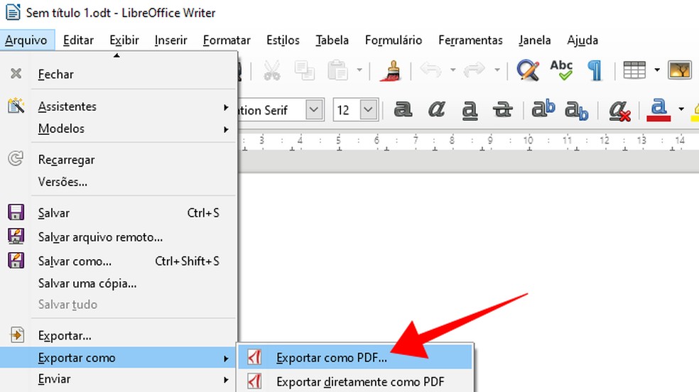Save a LibreOffice file as PDF Photo: Reproduo / Paulo Alves