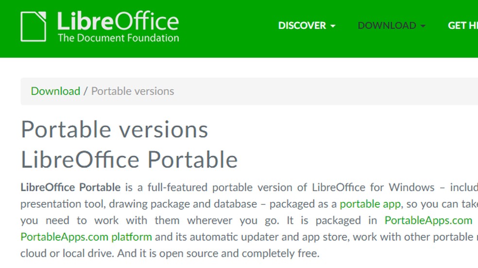 Download the portable version of LibreOffice to use on any PC Photo: Reproduo / Paulo Alves