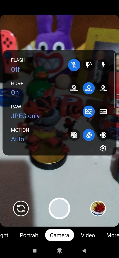 Gcam menu being displayed to the user