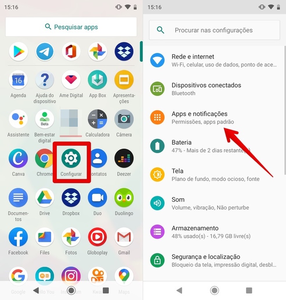 Access Android settings to set Google as your default browser Photo: Reproduo / Helito Beggiora