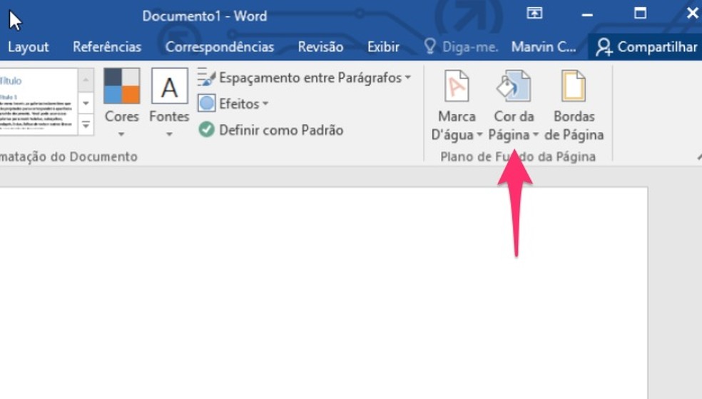 Option to change the background of a document in Microsoft Word Photo: Reproduo / Marvin Costa