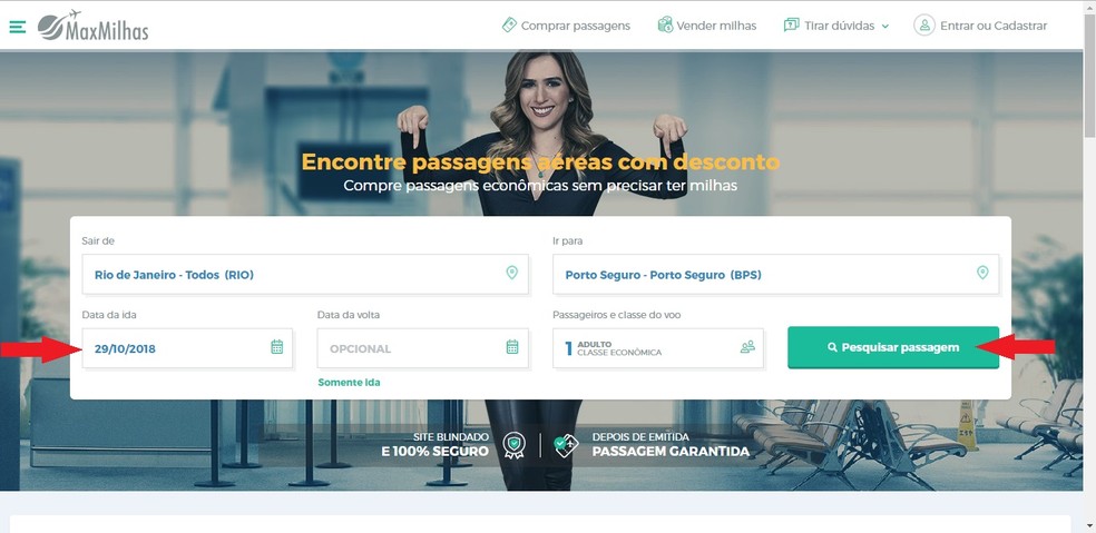 The website allows you to buy round-trip tickets from different airline companies Photo: Reproduo / Clara Barreto